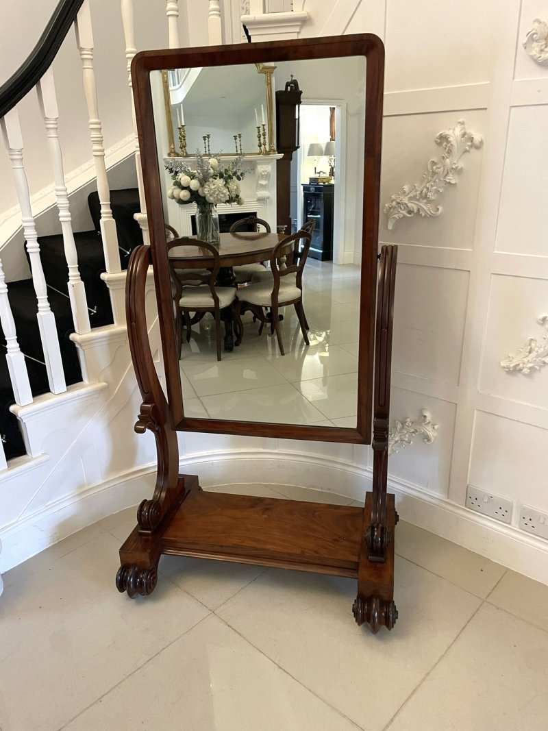 Large Antique Victorian Quality Mahogany Cheval Mirror